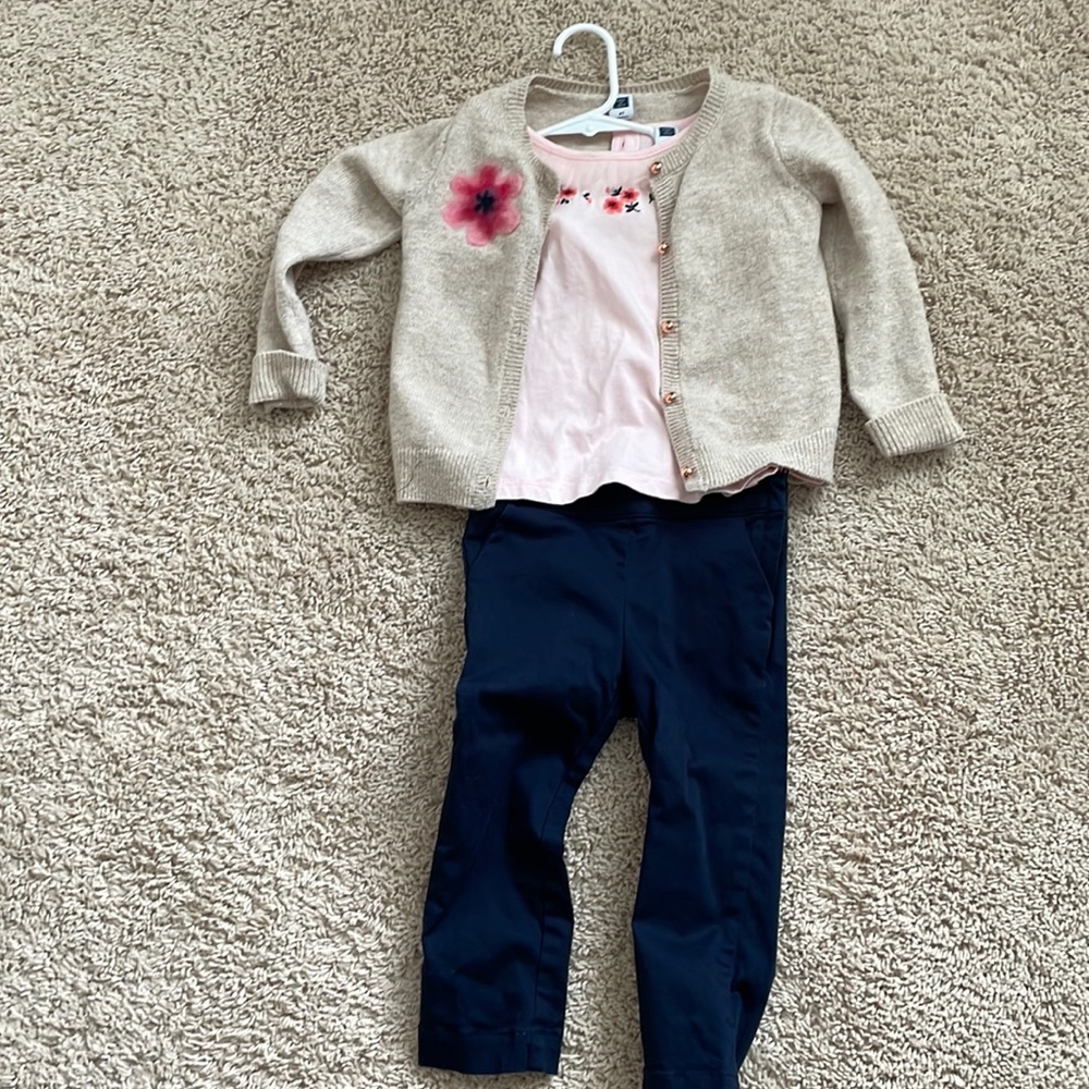 Janie and Jack Girls 2T outfit- pants, long sleeve shirt and cardigan
